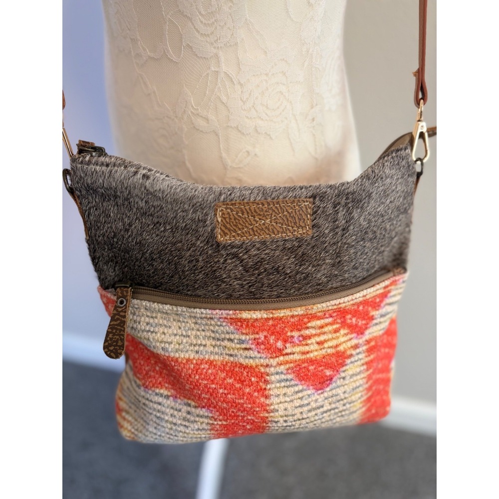 Myra Bag Cowhide Hair Aztec Canvas Crossbody Bag~Geometric Aztec BOHO Cowgirl